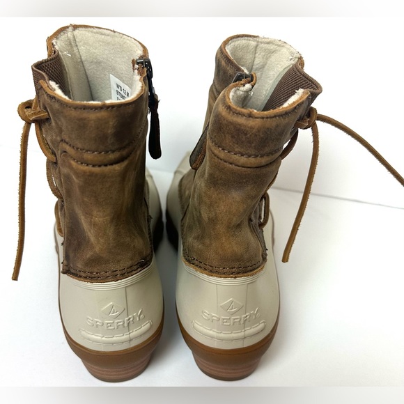 SPERRY 12M Saltwater Spray Wedge Waterproof Rain Duck Boots Ivory Brown Quarter - Picture 8 of 15